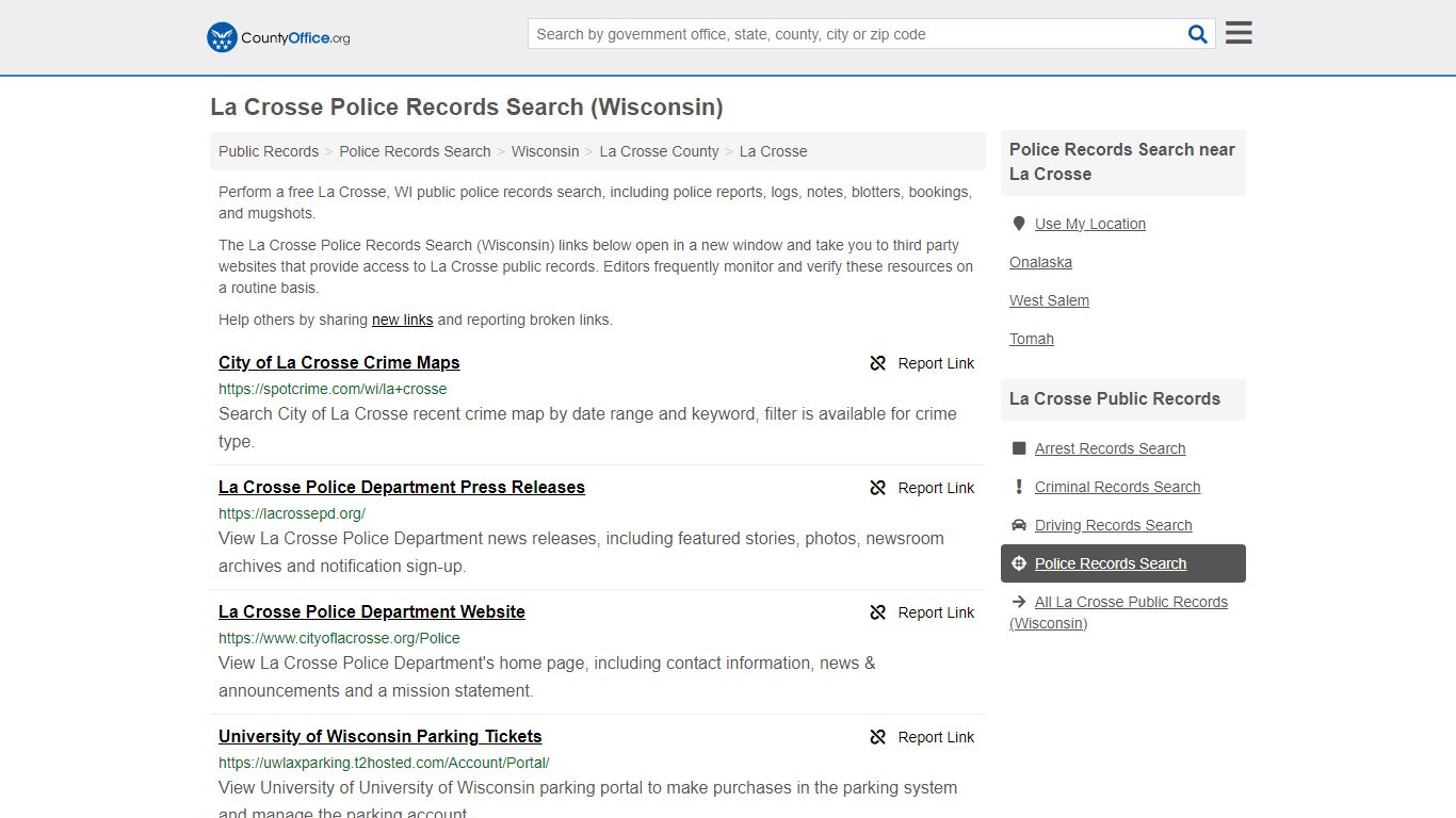 La Crosse Police Records Search (Wisconsin) - County Office